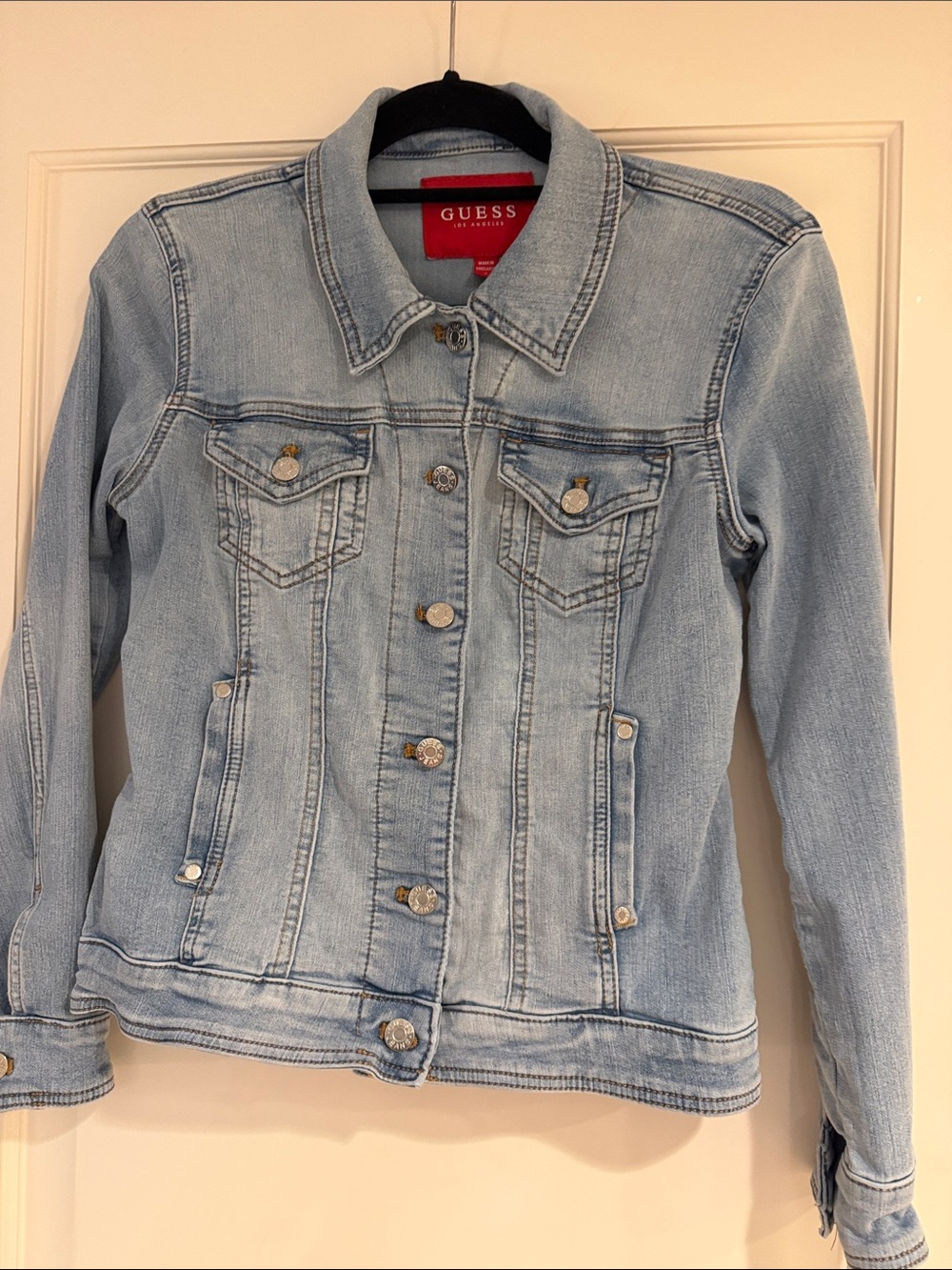 Guess Light Wash Denim Jacket with Button Front